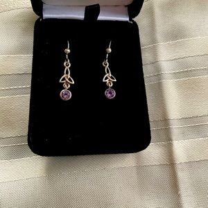 .925 Sterling Silver Vintage drop earrings with amethyst gemstones